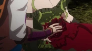 Abdomen ripped open (stomach, liver and intestines exposed)