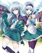 A booklet illustration included in the first volume of Isekai Smartphone anime adaptation