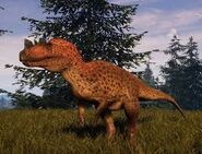 A Ceratosaurus standing in a grassland.