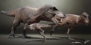 Adult, sub-adult, and juvenile Tyrannosaurus