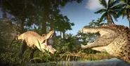 A Deinosuchus fighting a Tyrannosaurus in the Hope trailer