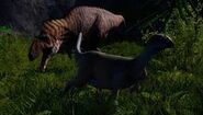 A Dryosaurus being chased by an Acrocanthosaurus