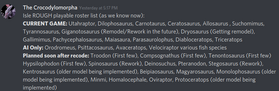 Confirmed Playable Dino Roster