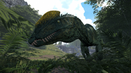 A green Dilophosaurus