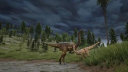 An adult and juvenile Gallimimus. Screenshot by SliferFox