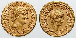 Antony with Octavian aureus