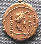 Silver denarius of Metellus Scipio 47 46 BCE