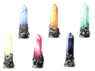 The Water, Terra, Ventus, Lumen, Ignis and Nox Crystals