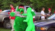 He's got a stranglehold on the Philly mascot scene!