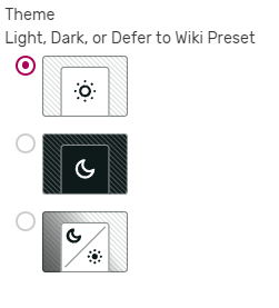 Simple-preferences-appearance-theme.png (13 KB) Scegli quello che preferisci: tema chiaro o scuro, o qualunque sia il tema scelto come predefinito dalla wiki che stai visitando!