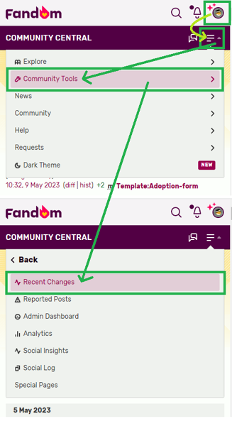 1. Mobile: Clicca l'icona del menù, clicca "Strumenti della community" e seleziona "Ultime modifiche"