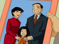 With his wife and daughter