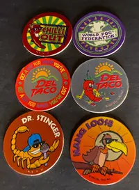 Del Taco POGs from the mid-1990s.