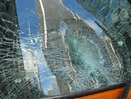 The bus's windshield.