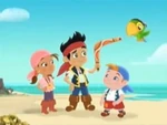 Izzy next to Jake, Cubby, and Skully.