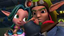 Jak, en compañía de Keira, intentando asimilar todo lo que había vivido toda su vida.