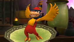 Pecker presentándose ante Jak y Daxter como el intérprete de Onin.