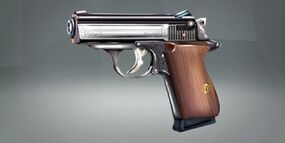 Fictional 'Agency Issue' sidearm, clearly based on the Walther PPK (James Bond: World of Espionage).