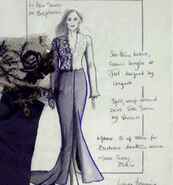 Concept sketch & sample swatches for Elektra's final dress. Artwork by Costume Designer, Lindy Hemming.