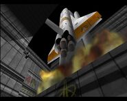 Moonraker shuttle lift off, as seen in GoldenEye 007 (1997).