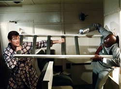 Bond fighting off Tee Hee aboard the train.