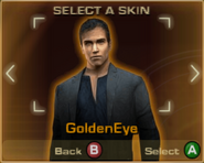 Rogue Agent multiplayer skin-select menu with the GoldenEye skin selected.