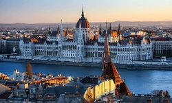 The Hungarian Parliament building on the banks of the Danube in .