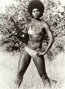 Live and Let Die, promotional photo of Gloria Hendry as Rosie Carver holding a MAC-10, which she never actually uses in the movie.