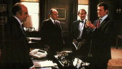 Briefing at M's office over the forged Fabergé egg.
