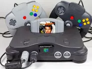 A Nintendo 64 set up with the game