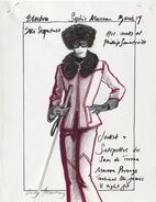 Concept sketch of Elektra's Ski-Suit; artwork by Costume Designer, Lindy Hemming.