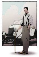 Promotional artwork of Max Bond with his Bamford and Martin.