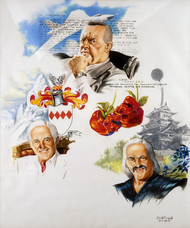 Various depictions of Blofeld during each of the novels, by artist George Almond.