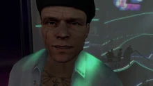 Zukovsky redirigeant Bond au salon de l'armement de Dubaï.