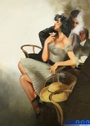 Artwork from Casino Royale (Folio Illustrations Ed.): Bond smoking and drinking with a lady