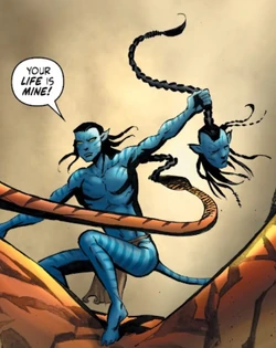 Jake cutting off Tsu'tey's head in Tsu'tey's imagination.