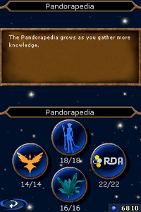 Pandorapedia menu screen from Avatar: The Game NDS.