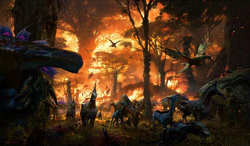 Animals fleeing the fire in .