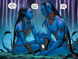 Tsu'tey confiding in Neytiri.