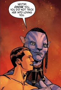 Tsu'tey's spirit reassuring Jake that his love for Neytiri is genuine.