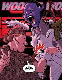 Neytiri twisting Ardmore's arm, causing it to snap.