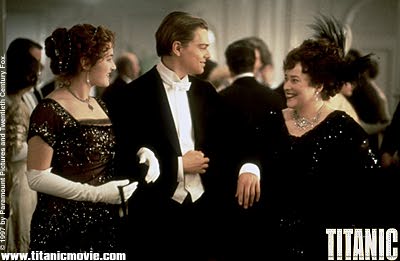 The story Molly Brown tells at the dinner party in Titanic (1997) of how  her drunken husband lit the stove she had hidden money in is depicted in  The Unsinkable Molly Brown. (