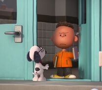 When Snoopy tries to enter the school, Franklin tells him that dogs are not allowed. A clear reference to the movie Snoopy, Come Home.