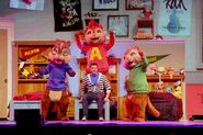 The Chipmunks and Dave on stage