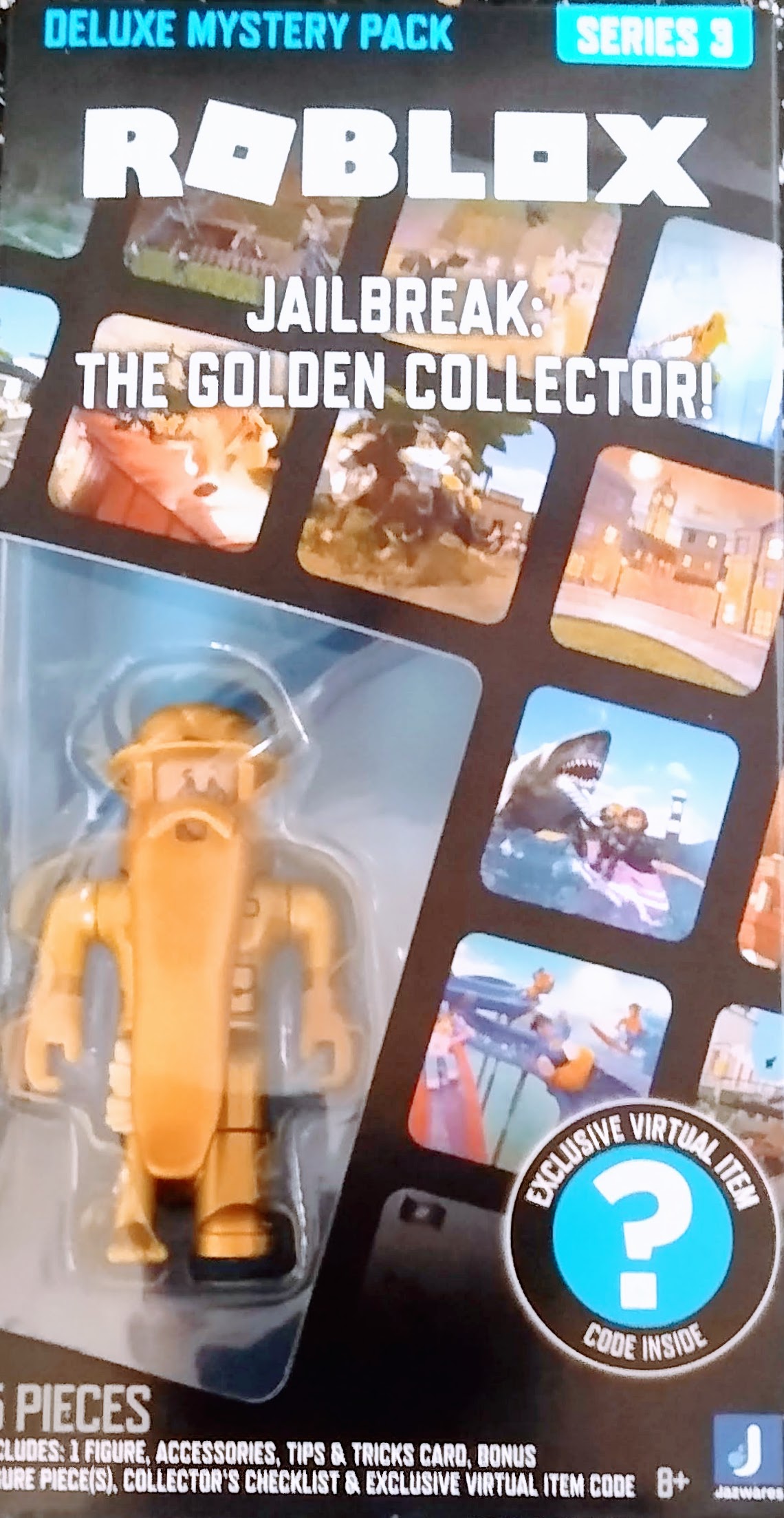  Roblox Colección de acción - Jailbreak: The Golden Collector! +  Paquete de dos figuras misteriosas [incluye 3 artículos virtuales  exclusivos] : Juguetes y Juegos