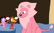 A scene during the climax of the film where Courage the Cowardly Dog meets the Pink Lion (from Steven Universe), and Kooky A. Bird is delighted to see him.