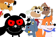 Blacky doing a selfie with R1/1995 Rayman, Bubsy Bobcat, Rocki, Leroy the GFTC Fox and Curtis Shumway (from ALF: The Animated Series)
