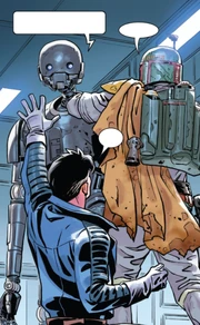 An Bord der Exekutor geraten Fett und Valance an einen KX-Sicherheitsdroiden.