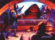 Boba Fett übergibt den eingefrorenen Han Solo an Jabba.