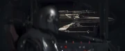 Der Mandalorioaner beobachtet den X-Flügler von Carson Teva aus dem Cockpit der Razor Crest.